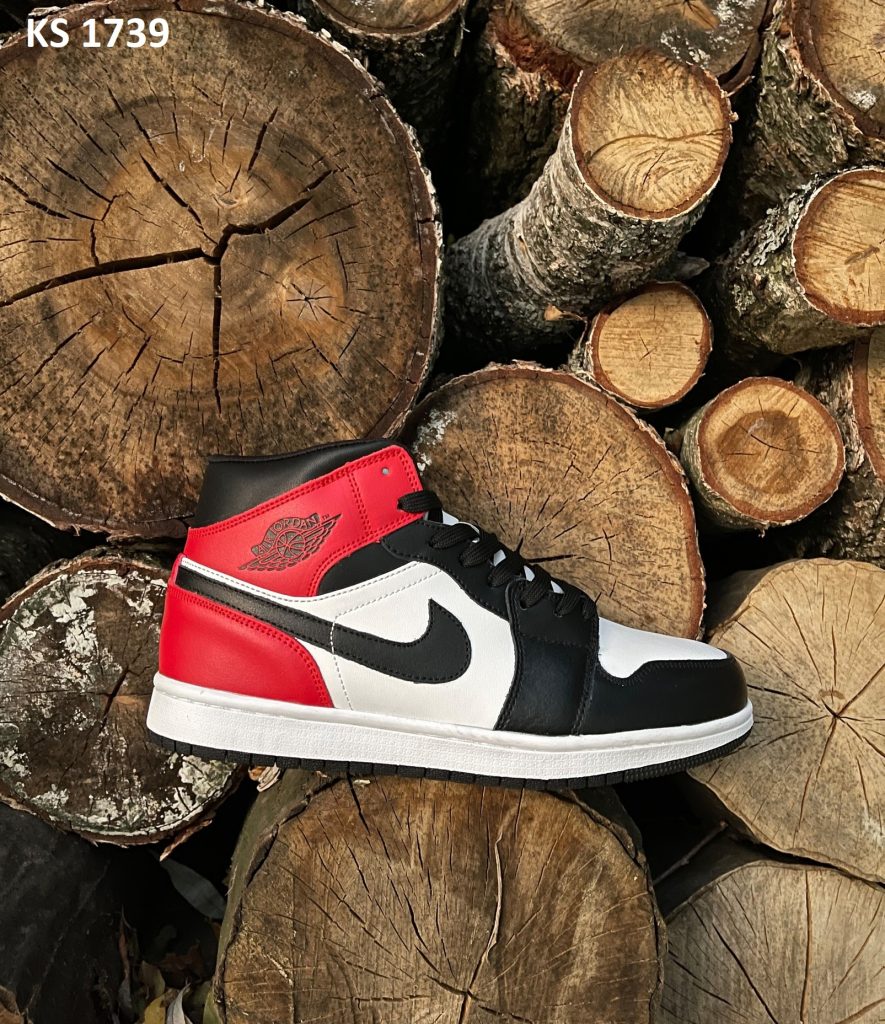 Nike Air Jordan 1 (біло/червоні) ЗИМА