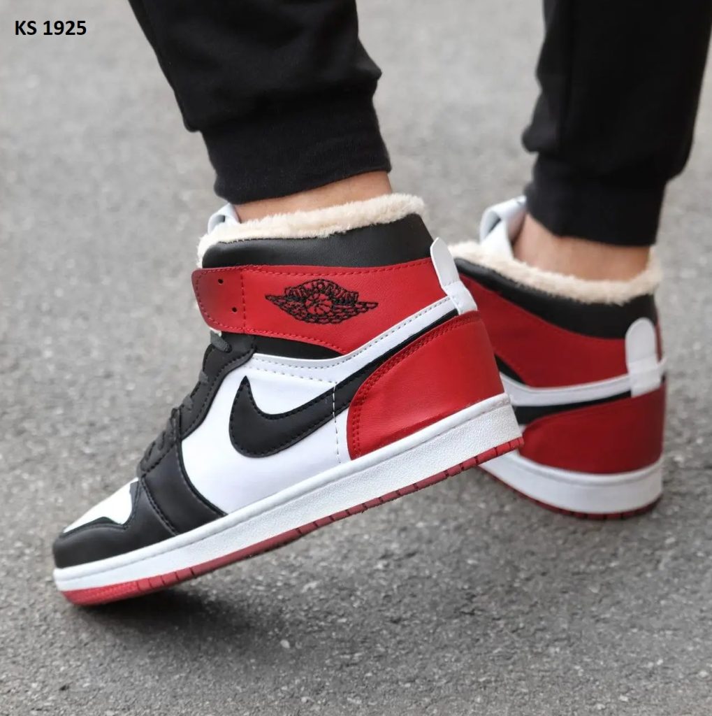 Кросівки Nike Air Jordan 1 Retro High White Red (біло/червоні) ЗИМА