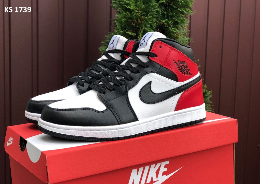 Nike Air Jordan 1 (біло/червоні) ЗИМА