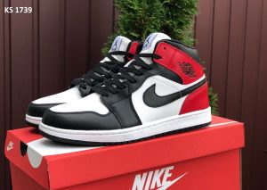 Nike Air Jordan 1 (біло/червоні) ЗИМА