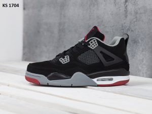 Кросівки Nike Air Jordan 4 Retro Black White Red (чорно/білі)