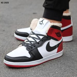 Кросівки Nike Air Jordan 1 Retro High White Red (біло/червоні) ЗИМА