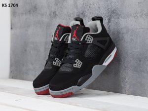Кросівки Nike Air Jordan 4 Retro Black White Red (чорно/білі)