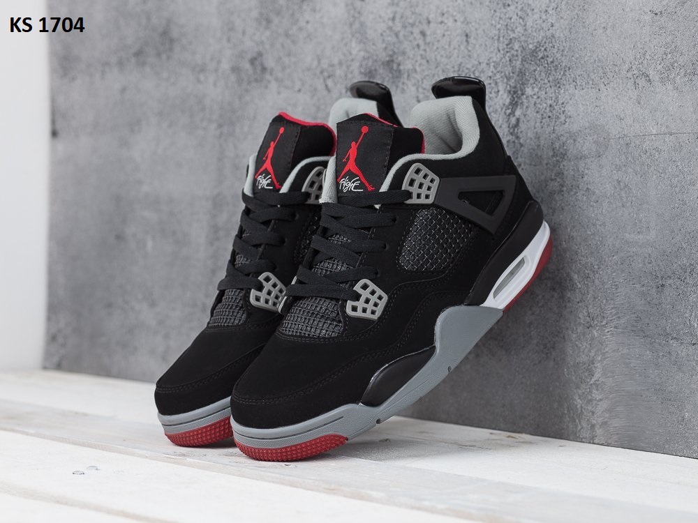 Кросівки Nike Air Jordan 4 Retro Black White Red (чорно/білі)