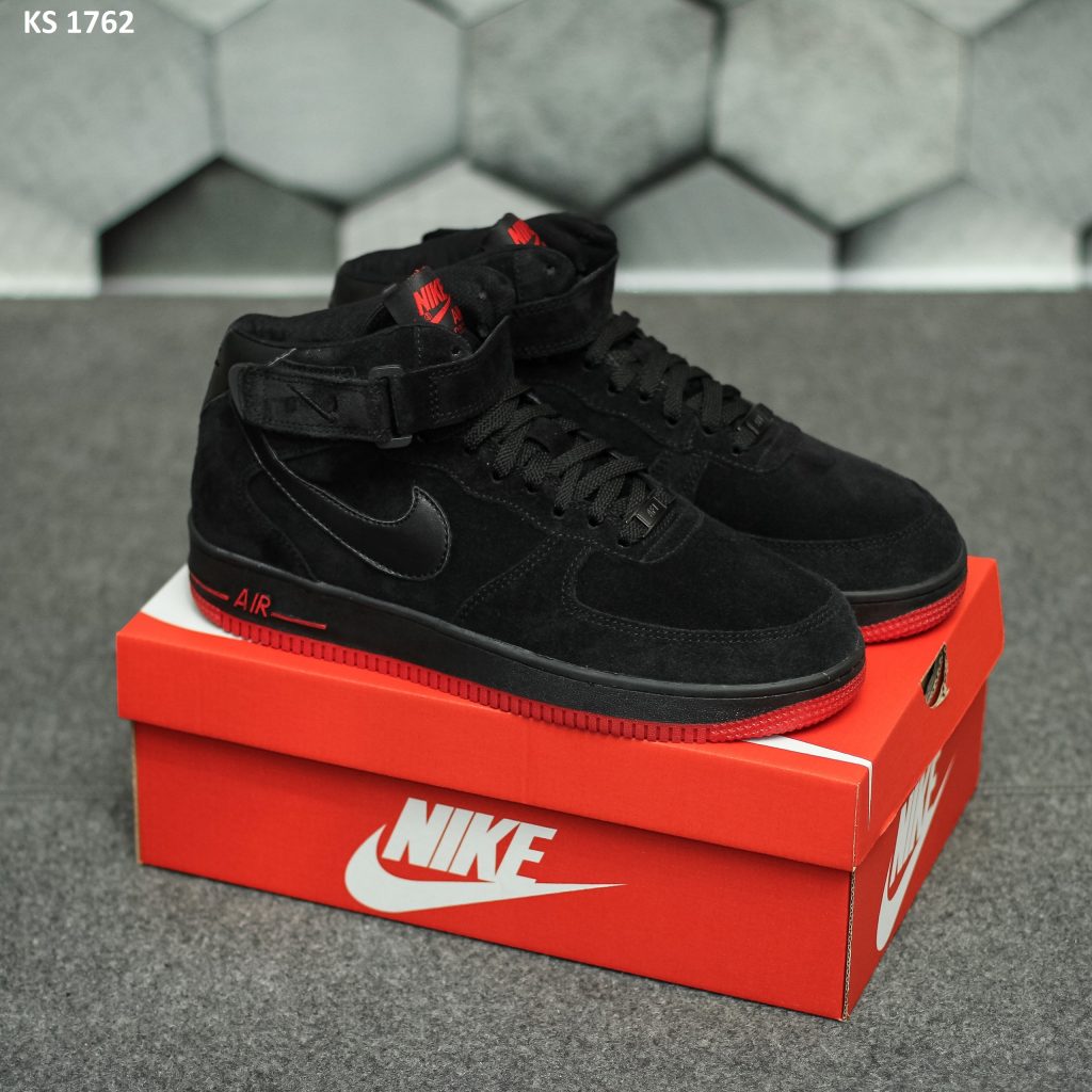 Nike Air Force 1 07 High (чорно/червоні) ЗИМА