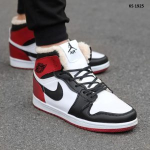 Кросівки Nike Air Jordan 1 Retro High White Red (біло/червоні) ЗИМА