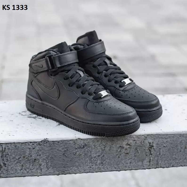 Кросівки Nike Air Force Hight Black (чорні) ЗИМА