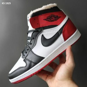 Кросівки Nike Air Jordan 1 Retro High White Red (біло/червоні) ЗИМА