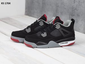 Кросівки Nike Air Jordan 4 Retro Black White Red (чорно/білі)